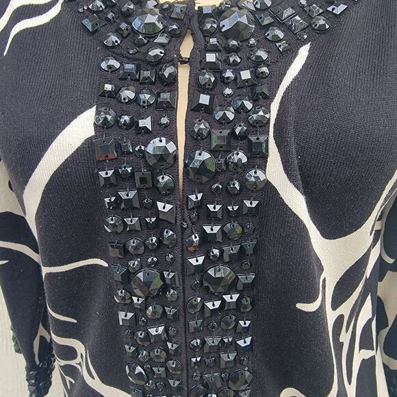 Vintage Michael Simon beaded embellished black and white floral silk blend... - Picture 4 of 8